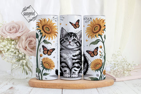 Kitten with Sunflowers Tumbler Wrap Sublimation sassyprint 