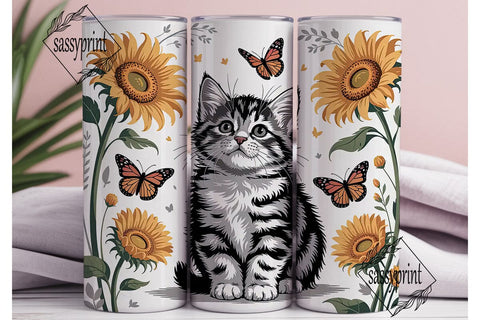 Kitten with Sunflowers Tumbler Wrap Sublimation sassyprint 