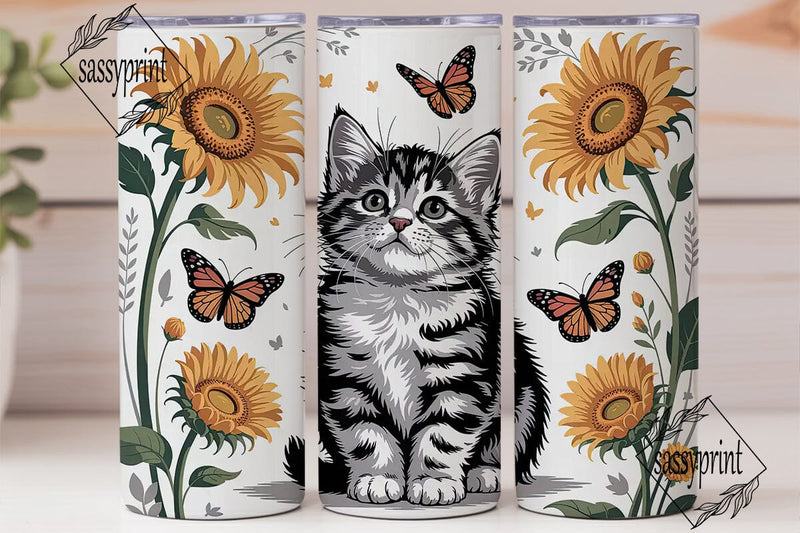 Kitten with Sunflowers Tumbler Wrap Sublimation sassyprint 