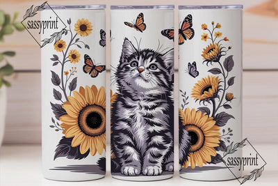 Kitten with Sunflowers Tumbler Wrap Sublimation sassyprint 