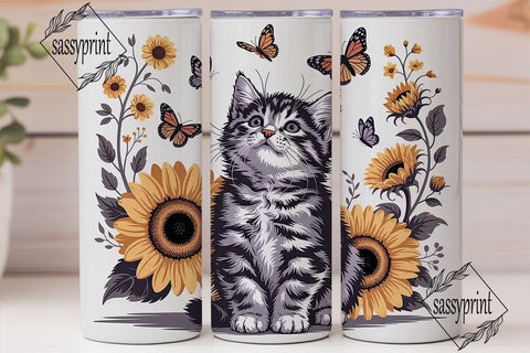 Kitten with Sunflowers Tumbler Wrap Sublimation sassyprint 