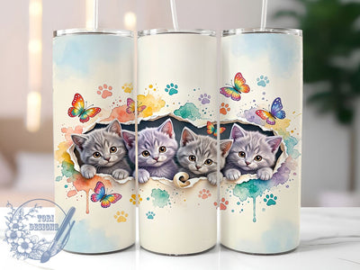 Kittens Torn Paper Rainbow 20oz Tumbler, Kitten Cats, Torn Paper Collage, Rainbow Colors, 20oz Tumbler Wrap, Sublimation Design, Cute Animal Art, Digital Download Sublimation ToriDesigns 