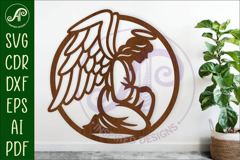 Kneeling Angel Name Sign SVG, Praying Angel Wall Art Laser SVG APInspireddesigns 