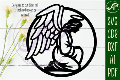 Kneeling Angel Name Sign SVG, Praying Angel Wall Art Laser SVG APInspireddesigns 