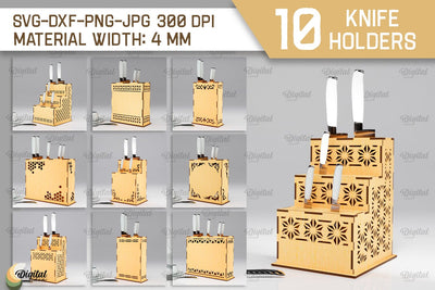 Knife Holders Laser Cut Bundle. Kitchen Knife Stands SVG SVG Evgenyia Guschina 