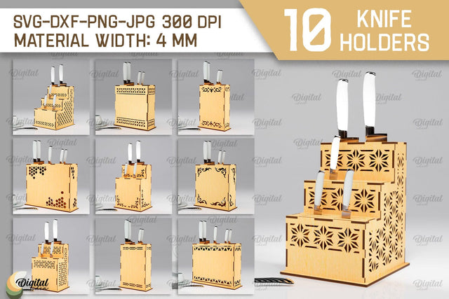 Knife Holders Laser Cut Bundle. Kitchen Knife Stands SVG SVG Evgenyia Guschina 