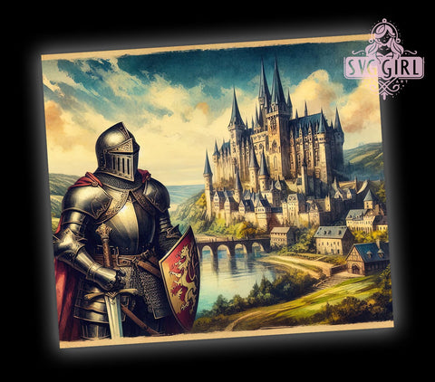 Knight Tumbler, Medieval Castle Design, 20oz Tumbler PNG, Fantasy Decor, Renaissance Gift, Knight Lover Tumbler, Historical Art Tumbler, Sublimation Drinkware Sublimation SvggirlplusArt 