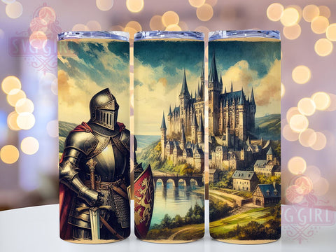 Knight Tumbler, Medieval Castle Design, 20oz Tumbler PNG, Fantasy Decor, Renaissance Gift, Knight Lover Tumbler, Historical Art Tumbler, Sublimation Drinkware Sublimation SvggirlplusArt 