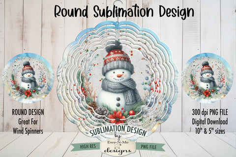 Knit Hat Snowman Blue Wind Spinner Sublimation Design Sublimation Ewe-N-Me Designs 