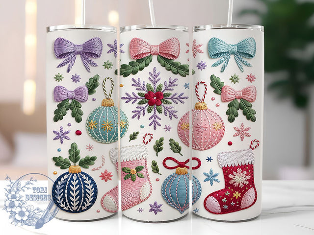 Knit Snowflake Christmas Tumbler, Yarn Design, Christmas Wrap, Holiday Ornament, Snowflake Tumbler, 20oz Tumbler, Sublimation Print Sublimation ToriDesigns 