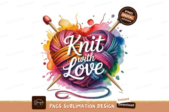 Knit With Love Watercolor Knitting Design Sublimation Designangry 