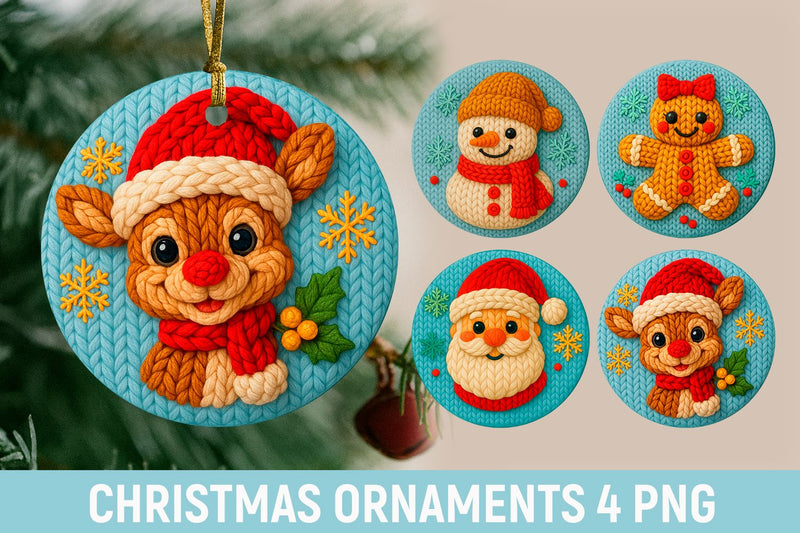 knitted christmas ornament, crochet style ornament Sublimation KMarinaDesign 