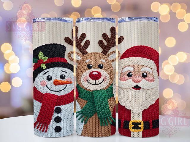 Knitted Christmas Sweater Tumbler, Snowman Knit Art, Reindeer Holiday Pattern, Santa Sweater Graphic, Festive Winter Knit, 20oz Tumbler, Sublimation Design Sublimation SvggirlplusArt 