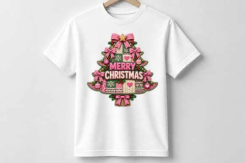 Knitted Christmas Tree with Pink Bows SVG BillahCrafts 