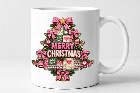 Knitted Christmas Tree with Pink Bows SVG BillahCrafts 