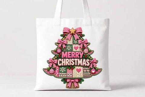 Knitted Christmas Tree with Pink Bows SVG BillahCrafts 