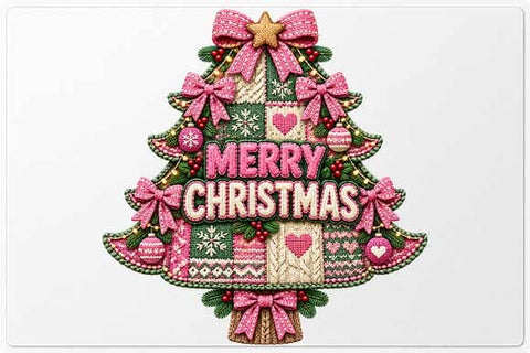 Knitted Christmas Tree with Pink Bows SVG BillahCrafts 