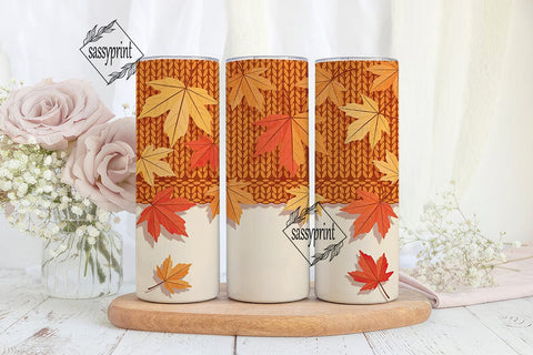 Knitted Fall Leaves 20oz Tumbler Wrap Sublimation sassyprint 