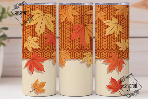 Knitted Fall Leaves 20oz Tumbler Wrap Sublimation sassyprint 