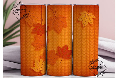 Knitted Fall Leaves 20oz Tumbler Wrap Sublimation sassyprint 