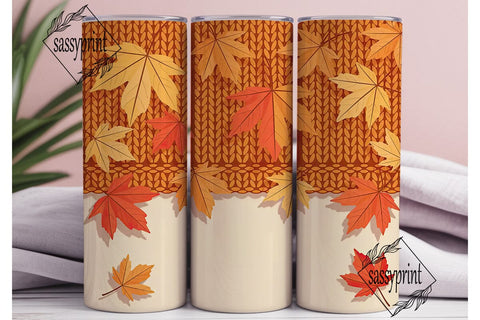 Knitted Fall Leaves 20oz Tumbler Wrap Sublimation sassyprint 