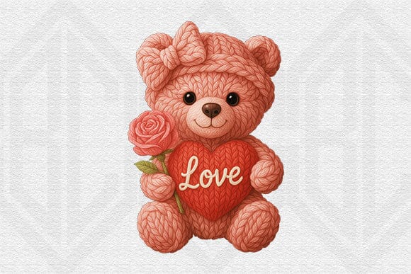 Knitted Love Teddy Bear PNG | Cute Valentine Sublimation Design SVG BillahCrafts 