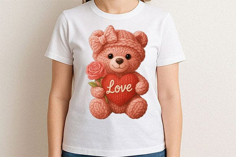 Knitted Love Teddy Bear PNG | Cute Valentine Sublimation Design SVG BillahCrafts 