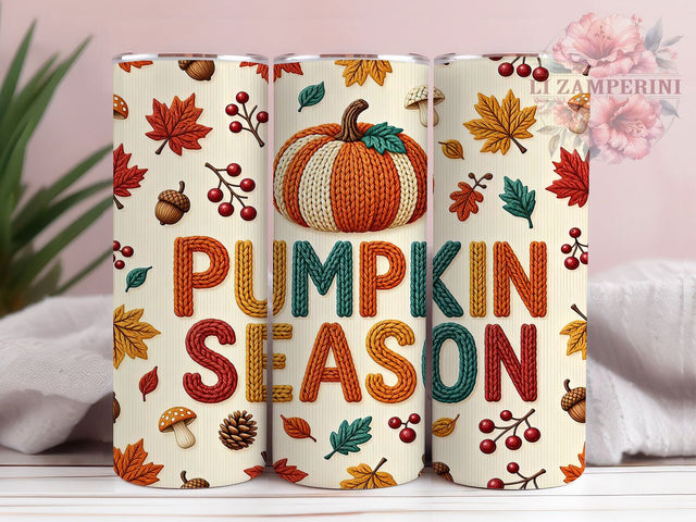 Knitted Pumpkin Season 20oz Tumbler, Pumpkin Motif, Knitted Art Design, Autumn Theme, Rustic Accent, Cozy Charm, Sublimation Wrap, 20oz Tumbler Sublimation Li Zamperini 