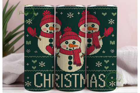 Knitted Snowman Christmas Tumbler Wrap Sublimation PixelChick 