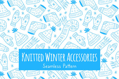 Knitted Winter Accessories Doodle Seamless Pattern PNG JPG EPS Digital Pattern Rin Green 