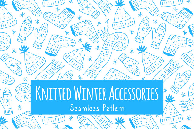 Knitted Winter Accessories Doodle Seamless Pattern PNG JPG EPS Digital Pattern Rin Green 