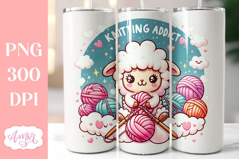 Knitting addict Tumbler wrap sublimation PNG | Yarn lover Sublimation Amorclipart 