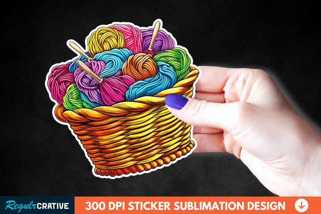 Knitting Basket Sticker Clipart Sublimation Regulrcrative 