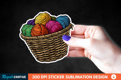 Knitting Basket Sticker Clipart Sublimation Regulrcrative 