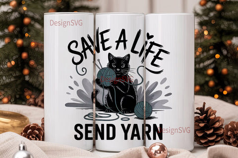 Knitting Cat 20oz Tumbler Design Sublimation DesignSVG 