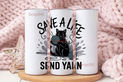 Knitting Cat 20oz Tumbler Design Sublimation DesignSVG 