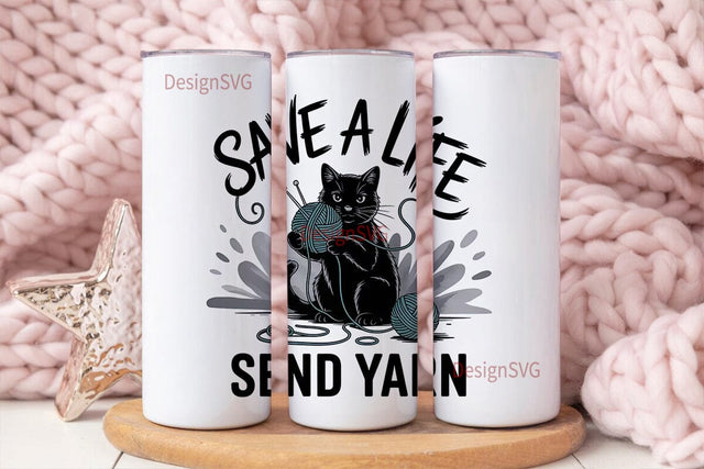 Knitting Cat 20oz Tumbler Design Sublimation DesignSVG 