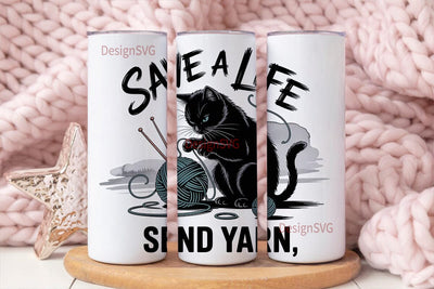 Knitting Cat 20oz Tumbler Design Sublimation DesignSVG 