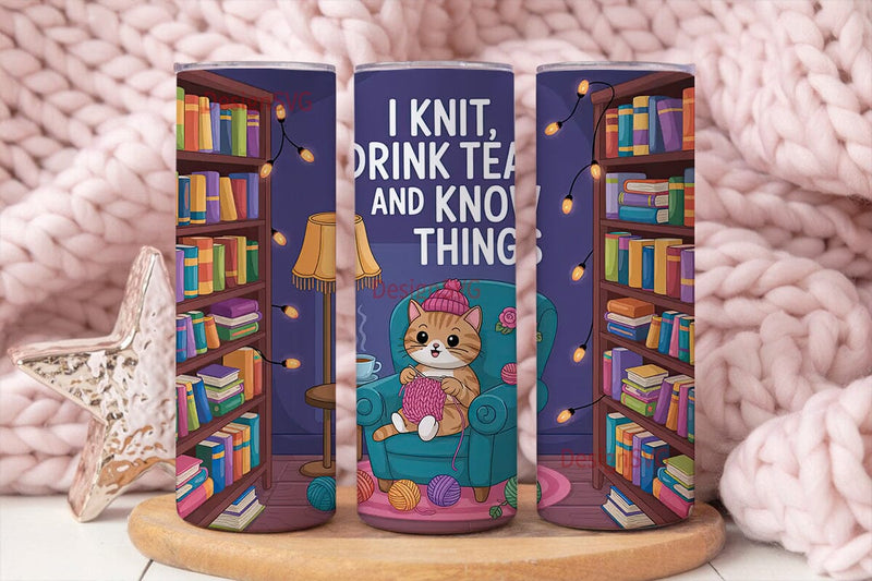 Knitting Cat Tumbler Wrap PNG Sublimation DesignSVG 