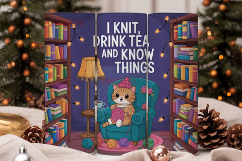 Knitting Cat Tumbler Wrap PNG Sublimation DesignSVG 