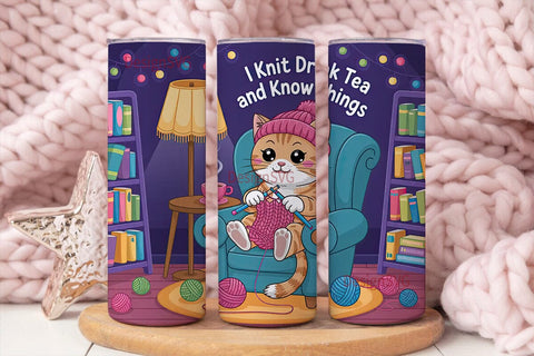 Knitting Cat Tumbler Wrap PNG Sublimation DesignSVG 