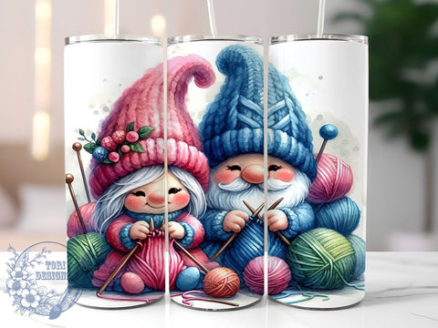 Knitting Gnomes Tumbler, Cute Knitting Design, 20oz Sublimation Wrap, Gnome Lover Gift, Crafty Decor, Knitting Gift, Yarn Tumbler, Handmade Gift Idea Sublimation ToriDesigns 