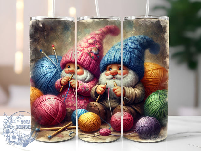 Knitting Gnomes Tumbler, Cute Knitting Design, 20oz Sublimation Wrap, Gnome Lover Gift, Crafty Decor, Knitting Gift, Yarn Tumbler, Handmade Gift Idea Sublimation ToriDesigns 
