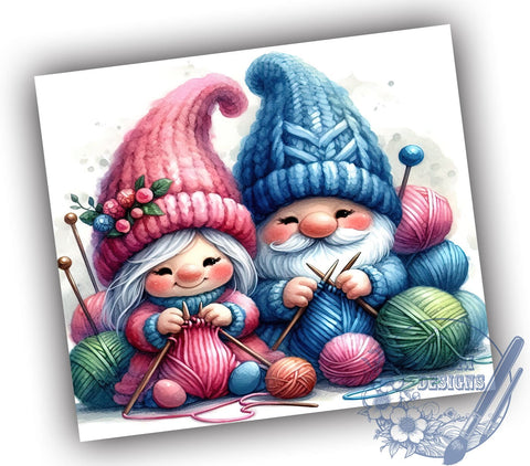 Knitting Gnomes Tumbler, Cute Knitting Design, 20oz Sublimation Wrap, Gnome Lover Gift, Crafty Decor, Knitting Gift, Yarn Tumbler, Handmade Gift Idea Sublimation ToriDesigns 