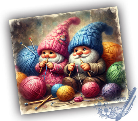 Knitting Gnomes Tumbler, Cute Knitting Design, 20oz Sublimation Wrap, Gnome Lover Gift, Crafty Decor, Knitting Gift, Yarn Tumbler, Handmade Gift Idea Sublimation ToriDesigns 