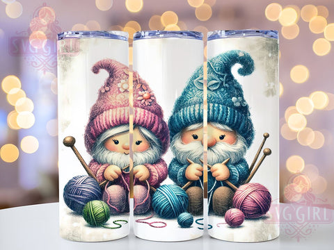 Knitting Gnomes Tumbler, Cute Knitting Design, 20oz Tumbler PNG, Craft Lover Gift, Gnome Decor, Knitter Gift, Handmade Tumbler, Sublimation Drinkware Sublimation SvggirlplusArt 