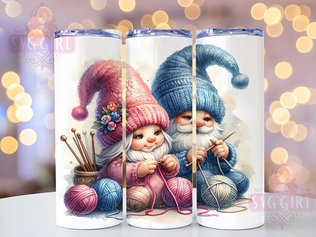 Knitting Gnomes Tumbler, Cute Knitting Design, 20oz Tumbler PNG, Craft Lover Gift, Gnome Decor, Knitter Gift, Handmade Tumbler, Sublimation Drinkware Sublimation SvggirlplusArt 