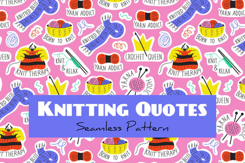Knitting Quotes Seamless Pattern Digital Pattern Rin Green 