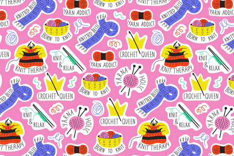 Knitting Quotes Seamless Pattern Digital Pattern Rin Green 