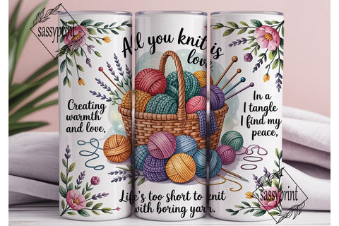 Knitting Quotes & Yarn 20oz Tumbler Wrap Sublimation sassyprint 